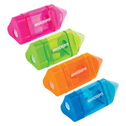 Точилка ЮНЛАНДИЯ "Карандашик", со стирательной резинкой, с контейнером, пластиковая, ассорти, 228440 Точилка ЮНЛАНДИЯ "Карандашик", со стирательной резинкой, с контейнером, пластиковая, ассорти, 228440