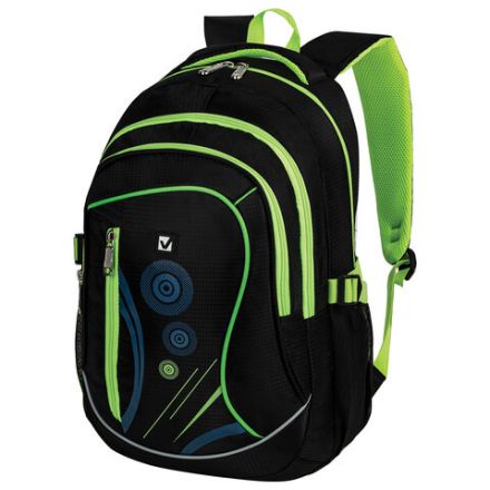 Рюкзак BRAUBERG HIGH SCHOOL универсальный, 3 отделения, "Неон", черный/салатовый, 46х31х18 см, 225520 Рюкзак BRAUBERG HIGH SCHOOL универсальный, 3 отделения, "Неон", черный/салатовый, 46х31х18 см, 225520