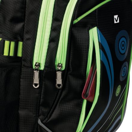 Рюкзак BRAUBERG HIGH SCHOOL универсальный, 3 отделения, "Неон", черный/салатовый, 46х31х18 см, 225520 Рюкзак BRAUBERG HIGH SCHOOL универсальный, 3 отделения, "Неон", черный/салатовый, 46х31х18 см, 225520