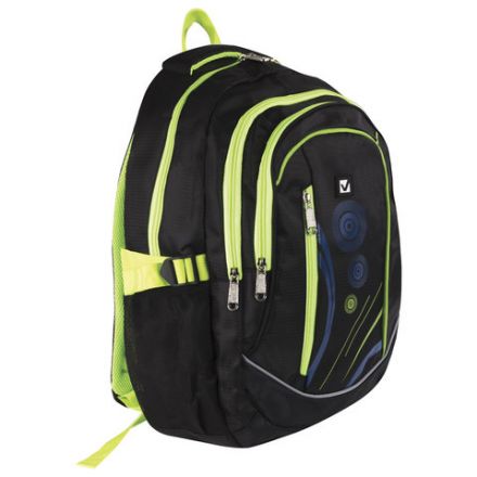 Рюкзак BRAUBERG HIGH SCHOOL универсальный, 3 отделения, "Неон", черный/салатовый, 46х31х18 см, 225520 Рюкзак BRAUBERG HIGH SCHOOL универсальный, 3 отделения, "Неон", черный/салатовый, 46х31х18 см, 225520