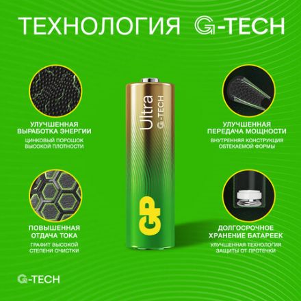Батарейки КОМПЛЕКТ 4 шт., GP Ultra G-Tech, AA (LR6, 15А), алкалиновые, пальчиковые, 15AUA21-2CRSBC4 Батарейки КОМПЛЕКТ 4 шт., GP Ultra G-Tech, AA (LR6, 15А), алкалиновые, пальчиковые, 15AUA21-2CRSBC4