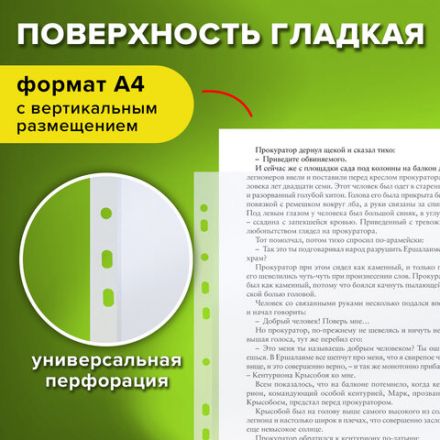 Папки-файлы перфорированные, А4, STAFF "STANDARD", КОМПЛЕКТ 100 шт., гладкие, "Яблоко", 30 мкм, 224917 Папки-файлы перфорированные, А4, STAFF "STANDARD", КОМПЛЕКТ 100 шт., гладкие, "Яблоко", 30 мкм, 224917
