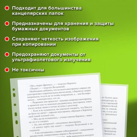 Папки-файлы перфорированные, А4, STAFF "STANDARD", КОМПЛЕКТ 100 шт., гладкие, "Яблоко", 30 мкм, 224917 Папки-файлы перфорированные, А4, STAFF "STANDARD", КОМПЛЕКТ 100 шт., гладкие, "Яблоко", 30 мкм, 224917
