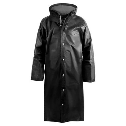 Дождевик-плащ черный на кнопках, EVA, многоразовый, прочный, универсальный размер, Komfi, 25509 Дождевик-плащ черный на кнопках, EVA, многоразовый, прочный, универсальный размер, Komfi, 25509