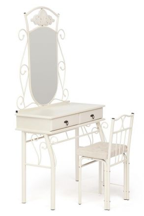 Столик туалетный CANZONA (столик/зеркало + стул), 95х46х162см, Белый (butter white)