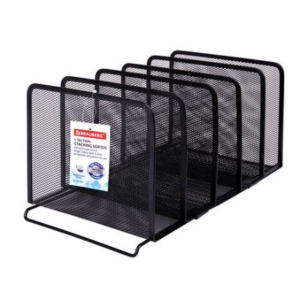 Подставка для сортировки писем и бумаг 5-ти секционная BRAUBERG "Germanium", металлическая, настольная, чер, 231968 Подставка для сортировки писем и бумаг 5-ти секционная BRAUBERG "Germanium", металлическая, настольная, чер, 231968