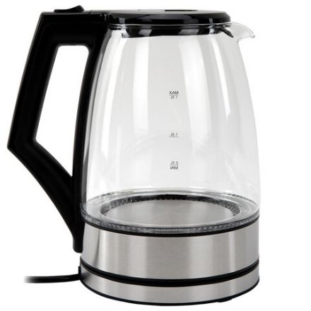 Чайник электрический SONNEN KT-1807, 1,8 л, 2200 Вт, термостойкое стекло, внутренняя подсветка синяя, нержавеющая сталь, 455140