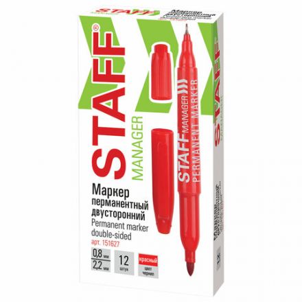 Маркер перманентный двусторонний STAFF "Manager" PM-625, КРАСНЫЙ, наконечники 0,8 мм/2,2 мм, 151627 Маркер перманентный двусторонний STAFF "Manager" PM-625, КРАСНЫЙ, наконечники 0,8 мм/2,2 мм, 151627