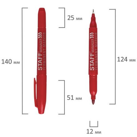 Маркер перманентный двусторонний STAFF "Manager" PM-625, КРАСНЫЙ, наконечники 0,8 мм/2,2 мм, 151627 Маркер перманентный двусторонний STAFF "Manager" PM-625, КРАСНЫЙ, наконечники 0,8 мм/2,2 мм, 151627