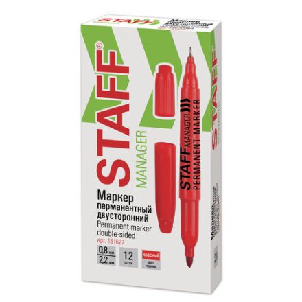Маркер перманентный двусторонний STAFF "Manager" PM-625, КРАСНЫЙ, наконечники 0,8 мм/2,2 мм, 151627 Маркер перманентный двусторонний STAFF "Manager" PM-625, КРАСНЫЙ, наконечники 0,8 мм/2,2 мм, 151627
