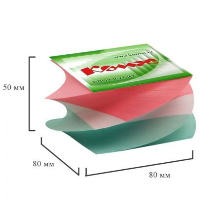 Блок для записей КОМУС на склейке спиралевид. 8х8х5 цветной блок 80 г