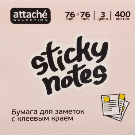 Стикеры Attache Selection 76х76 мм пастельные и неоновые 3 цвета (1 блок, 400 листов) Стикеры Attache Selection 76х76 мм пастельные и неоновые 3 цвета (1 блок, 400 листов)
