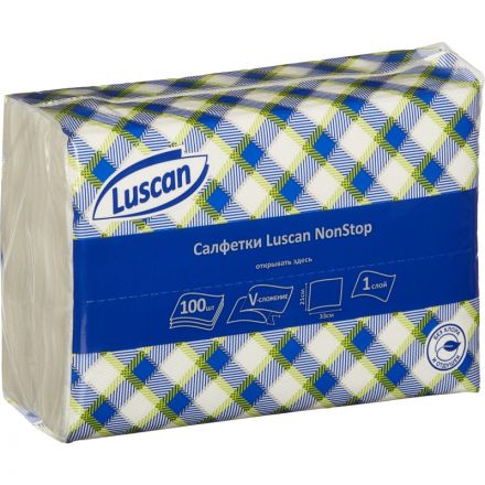 Салфетки бумажные Luscan NonStop 1-слойные белые 100 штук в пачке