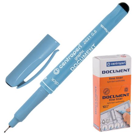 Ручка капиллярная (линер) ЧЕРНАЯ CENTROPEN "Document", трехгранная, линия письма 0,5 мм, 2631/0,5, 2 2631 0103 Ручка капиллярная (линер) ЧЕРНАЯ CENTROPEN "Document", трехгранная, линия письма 0,5 мм, 2631/0,5, 2 2631 0103