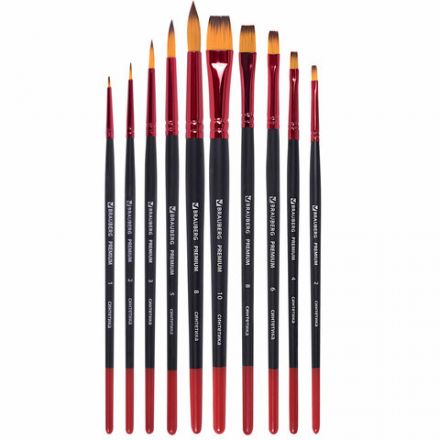 Кисти BRAUBERG PREMIUM, набор 10 шт. (синтетика, круглые № 1, 2, 3, 5, 8, плоские № 2, 4, 6, 8, 10), 201027 Кисти BRAUBERG PREMIUM, набор 10 шт. (синтетика, круглые № 1, 2, 3, 5, 8, плоские № 2, 4, 6, 8, 10), 201027