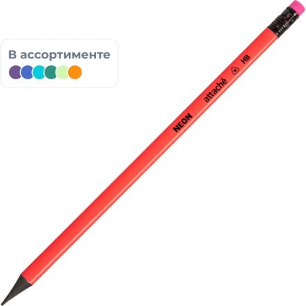 Карандаш чернографитный Attache пластик, трехгранн, с ластиком, ассорти Карандаш чернографитный Attache пластик, трехгранн, с ластиком, ассорти