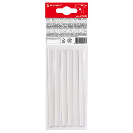 Клеевые стержни, диаметр 7 мм, длина 100 мм, прозрачные, комплект 6 шт., BRAUBERG, европодвес, 670291 Клеевые стержни, диаметр 7 мм, длина 100 мм, прозрачные, комплект 6 шт., BRAUBERG, европодвес, 670291