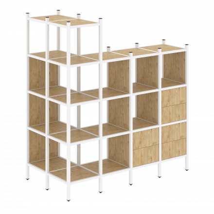 Loft Угловой внешний стеллаж наборный VR.L-57 Тиквуд светлый/Белый металл 862*1694*1869 Loft Угловой внешний стеллаж наборный VR.L-57 Тиквуд светлый/Белый металл 862*1694*1869
