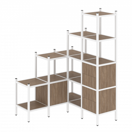 Loft Угловой внутренний стеллаж наборный VR.L-40 Дуб аризона/Белый металл 1278*1278*1869
