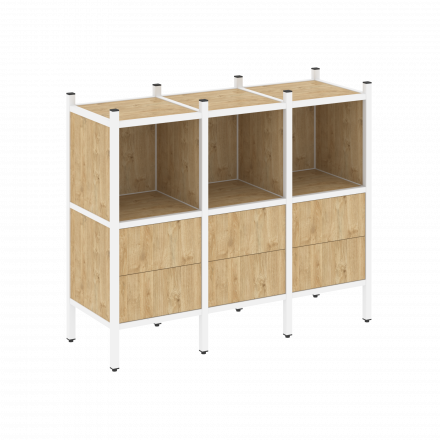 Loft Прямой стеллаж наборный VR.L-07 Тиквуд светлый/Белый металл 1278*446*1047