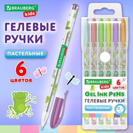 Ручки гелевые ПАСТЕЛЬНЫЕ BRAUBERG KIDS "CUTE ANIMALS", НАБОР 6 ЦВЕТОВ, корпус с печатью, узел 1 мм, линия письма 0,7 мм, 144439 Ручки гелевые ПАСТЕЛЬНЫЕ BRAUBERG KIDS "CUTE ANIMALS", НАБОР 6 ЦВЕТОВ, корпус с печатью, узел 1 мм, линия письма 0,7 мм, 144439