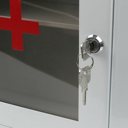 Шкафчик-аптечка металлический, навесной, 1 полка, ключевой замок, стекло, 330x280x140 мм Шкафчик-аптечка металлический, навесной, 1 полка, ключевой замок, стекло, 330x280x140 мм