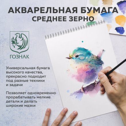 Бумага для акварели А4, 40 л., 200 г/м2, ГОЗНАК СПб, в коробке, BRAUBERG ART CLASSIC, "СИРЕНЕВЫЙ БУКЕТ", 112321