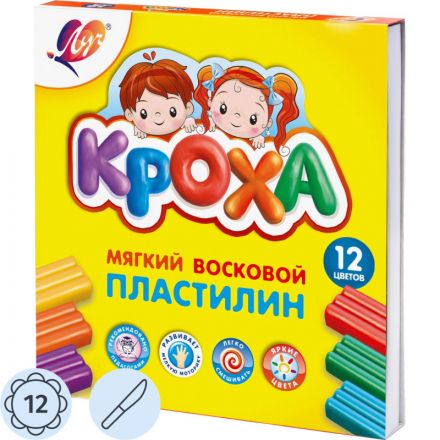 Пластилин восковой Кроха 12 цветов 198 г со стеком