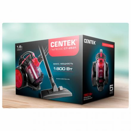 Пылесос CENTEK CT-2531 с контейнером "циклон", 1800 Вт, мощность всасывания 350 Вт, черный/красный Пылесос CENTEK CT-2531 с контейнером "циклон", 1800 Вт, мощность всасывания 350 Вт, черный/красный