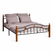 Кровать AT-126, дерево гевея/металл, 160*200 см (Queen bed), красный дуб/черный