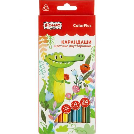 Карандаши цветные 24цв/наб 12шт3-гран,двустр Комус Класс ColorPics