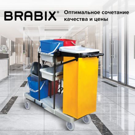 Тележка уборочная BRABIX, ведра 2х20 л, 2х11 л, механический отжим, держатель для мешка, мешок, 2 поддона, 601501 Тележка уборочная BRABIX, ведра 2х20 л, 2х11 л, механический отжим, держатель для мешка, мешок, 2 поддона, 601501
