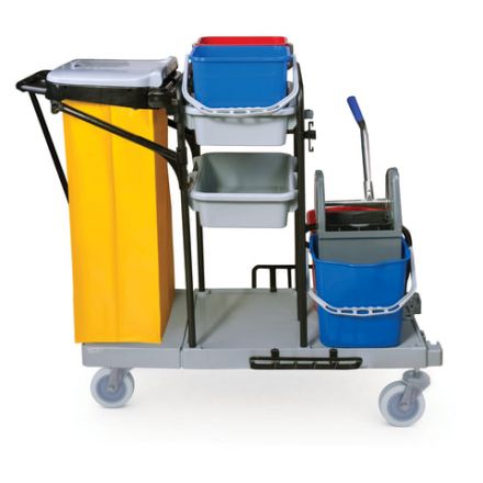 Тележка уборочная BRABIX, ведра 2х20 л, 2х11 л, механический отжим, держатель для мешка, мешок, 2 поддона, 601501 Тележка уборочная BRABIX, ведра 2х20 л, 2х11 л, механический отжим, держатель для мешка, мешок, 2 поддона, 601501