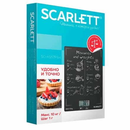 Весы кухонные SCARLETT SC-KS57P64, электронный дисплей, max вес 10 кг, тарокомпенсация, стекло Весы кухонные SCARLETT SC-KS57P64, электронный дисплей, max вес 10 кг, тарокомпенсация, стекло