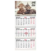 Календарь квартальный на 2026 г., 3 блока, 3 гребня, бегунок, офсет, BRAUBERG, "Милые котята", 116770