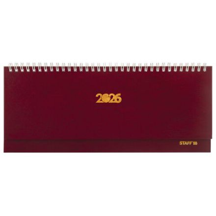 Планинг датированный 2026 300х130 мм, STAFF, гребень, обложка бумвинил, 64 л., бордовый, 117359