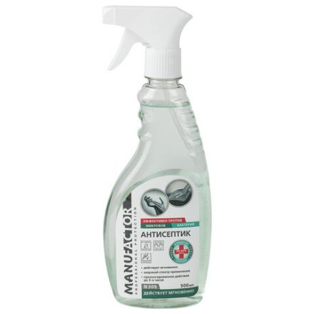 Антисептик для рук и поверхностей спиртосодержащий (70%) с распылителем 500 мл MANUFACTOR, дезинфицирующий, жидкость, N30927 Антисептик для рук и поверхностей спиртосодержащий (70%) с распылителем 500 мл MANUFACTOR, дезинфицирующий, жидкость, N30927