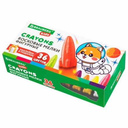 Восковые мелки фигурные BRAUBERG KIDS "РАКЕТА", НАБОР 36 цветов + НАКЛЕЙКИ В ПОДАРОК, 273084 Восковые мелки фигурные BRAUBERG KIDS "РАКЕТА", НАБОР 36 цветов + НАКЛЕЙКИ В ПОДАРОК, 273084