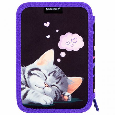 Пенал BRAUBERG, 3 отделения, полиэстер, 21х14 см, "Sleeping kitten", 273538 Пенал BRAUBERG, 3 отделения, полиэстер, 21х14 см, "Sleeping kitten", 273538