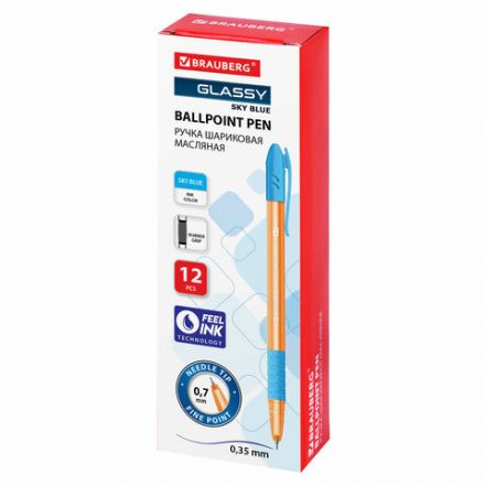 Ручка шариковая масляная с грипом BRAUBERG GLASSY SKY BLUE, СВЕТЛО-СИНЯЯ, узел 0,7 мм, линия письма 0,35 мм, 144107 Ручка шариковая масляная с грипом BRAUBERG GLASSY SKY BLUE, СВЕТЛО-СИНЯЯ, узел 0,7 мм, линия письма 0,35 мм, 144107