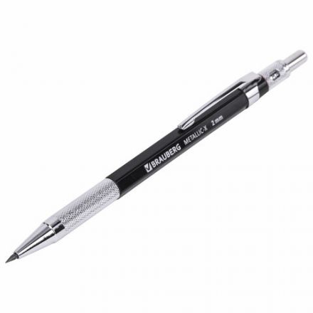 Карандаш механический цанговый 2 мм, HB, BRAUBERG "METALLIC X-20", металлические детали, 181976