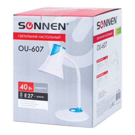 Настольная лампа / светильник SONNEN OU-607, на подставке, цоколь Е27, белый/синий, 236681 Настольная лампа / светильник SONNEN OU-607, на подставке, цоколь Е27, белый/синий, 236681