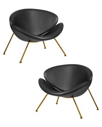 Набор 2 шт Кресло дизайнерское DOBRIN EMILY, черный винил YP16, золотое основания