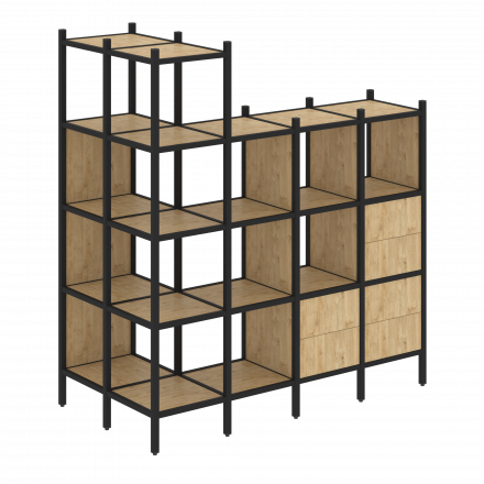 Loft Угловой внешний стеллаж наборный VR.L-57 Тиквуд светлый/Чёрный металл 862*1694*1869 Loft Угловой внешний стеллаж наборный VR.L-57 Тиквуд светлый/Чёрный металл 862*1694*1869