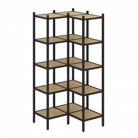 Loft Угловой внутренний стеллаж наборный VR.L-32 Тиквуд светлый/Чёрный металл 862*862*1869