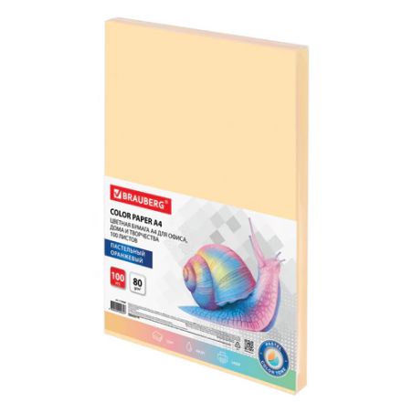 Бумага цветная BRAUBERG, А4, 80 г/м2, 100 л., пастель, оранжевая, для офисной техники, 112448 Бумага цветная BRAUBERG, А4, 80 г/м2, 100 л., пастель, оранжевая, для офисной техники, 112448