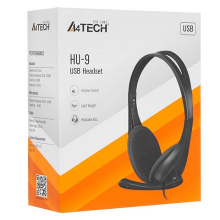 Наушники с микрофоном (гарнитура) A4TECH HU-9, проводные, 1.8 м, USB, черные, 1530266 Наушники с микрофоном (гарнитура) A4TECH HU-9, проводные, 1.8 м, USB, черные, 1530266