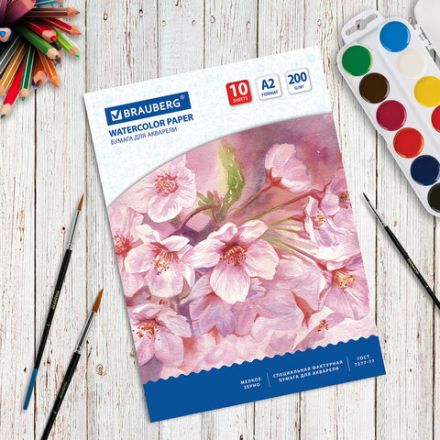 Бумага для акварели БОЛЬШАЯ А2, 10 л., 200 г/м2, 400х590 мм, BRAUBERG, "Цветы", 125223 Бумага для акварели БОЛЬШАЯ А2, 10 л., 200 г/м2, 400х590 мм, BRAUBERG, "Цветы", 125223