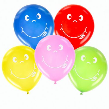 Шары воздушные ЗОЛОТАЯ СКАЗКА, 12" (30 см), КОМПЛЕКТ 5 штук, ассорти 5 цветов, с рисунком "Смайл", пакет, 105017 Шары воздушные ЗОЛОТАЯ СКАЗКА, 12" (30 см), КОМПЛЕКТ 5 штук, ассорти 5 цветов, с рисунком "Смайл", пакет, 105017