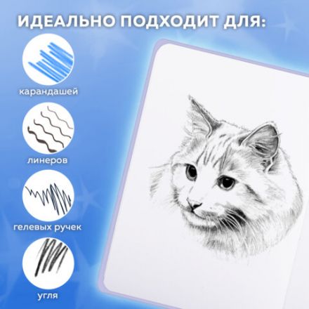 Скетчбук, белая бумага 120 г/м2, 145х203 мм, 80 л., резинка, твердый, FUNSTER (ФАНСТЕР), "Кот Тыгыдык", 116897